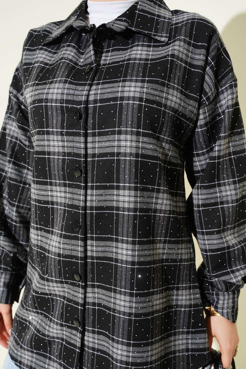 Plaid Shirt with Stones - Black