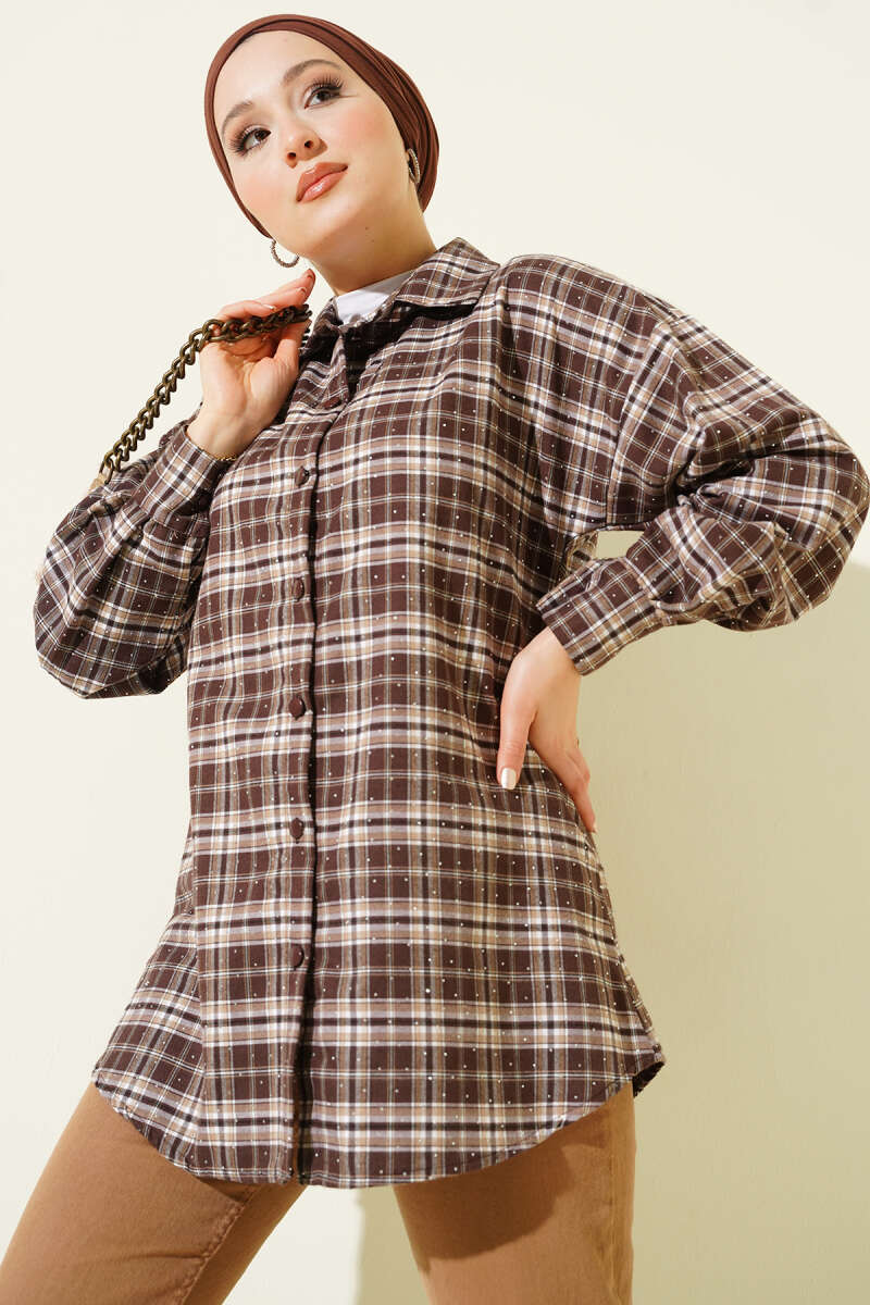 Plaid Shirt with Stones - Earth