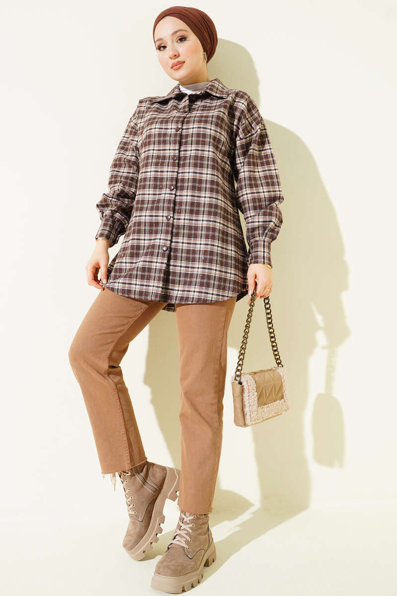 Plaid Shirt with Stones - Earth