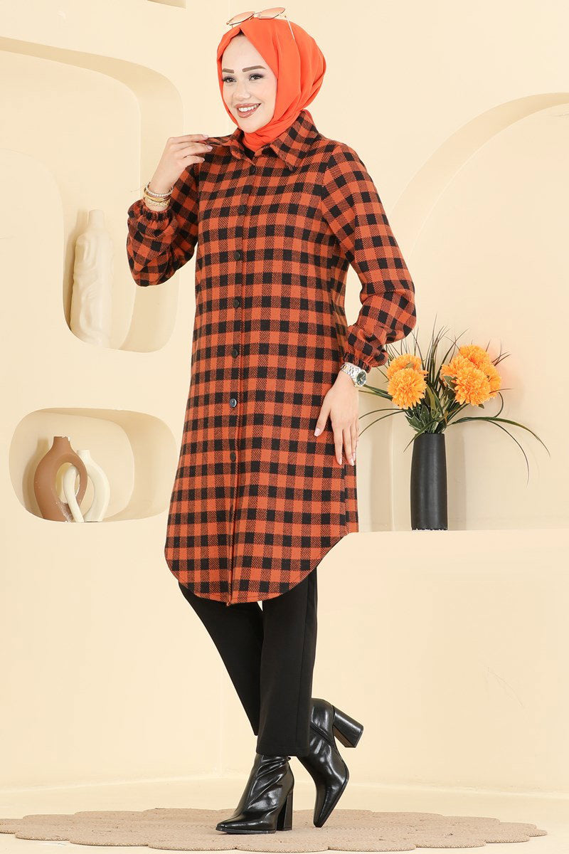Plaid Button Tunic - Orange