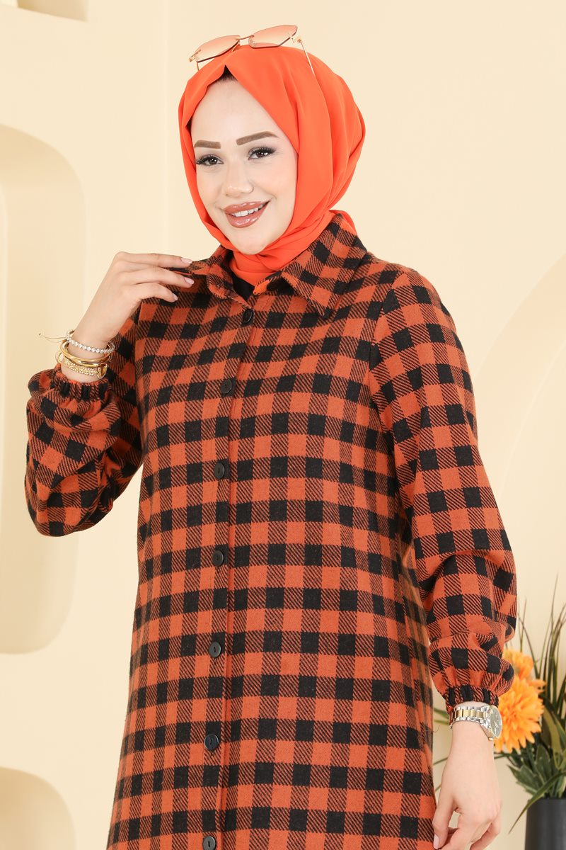 Plaid Button Tunic - Orange