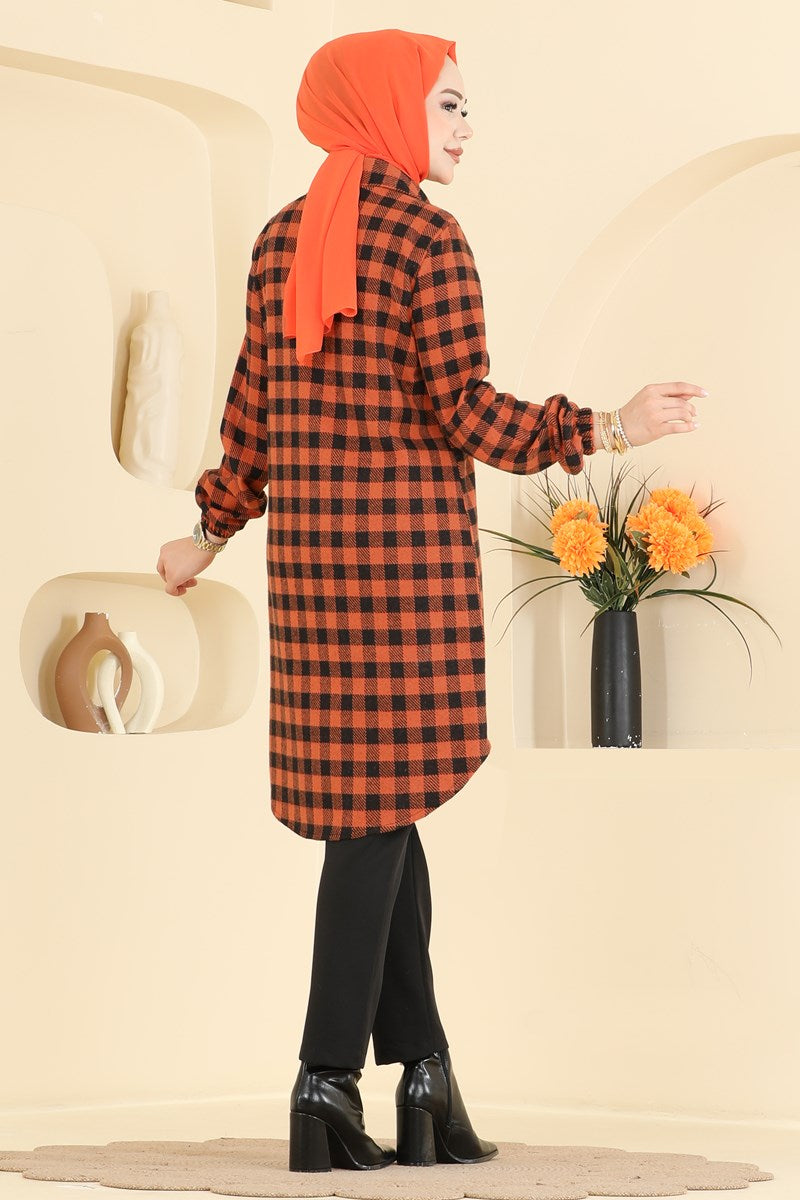 Plaid Button Tunic - Orange