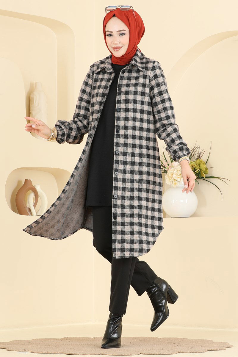 Plaid Button Tunic - Stone