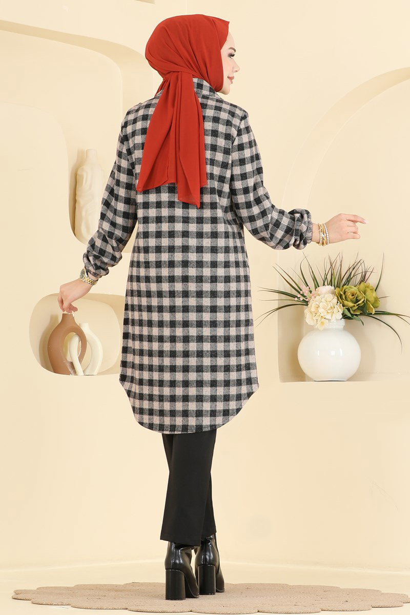 Plaid Button Tunic - Stone