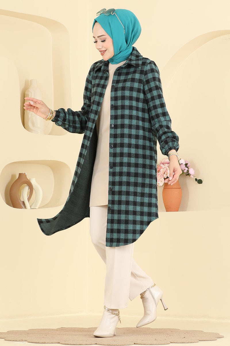 Plaid Button Tunic - Emerald