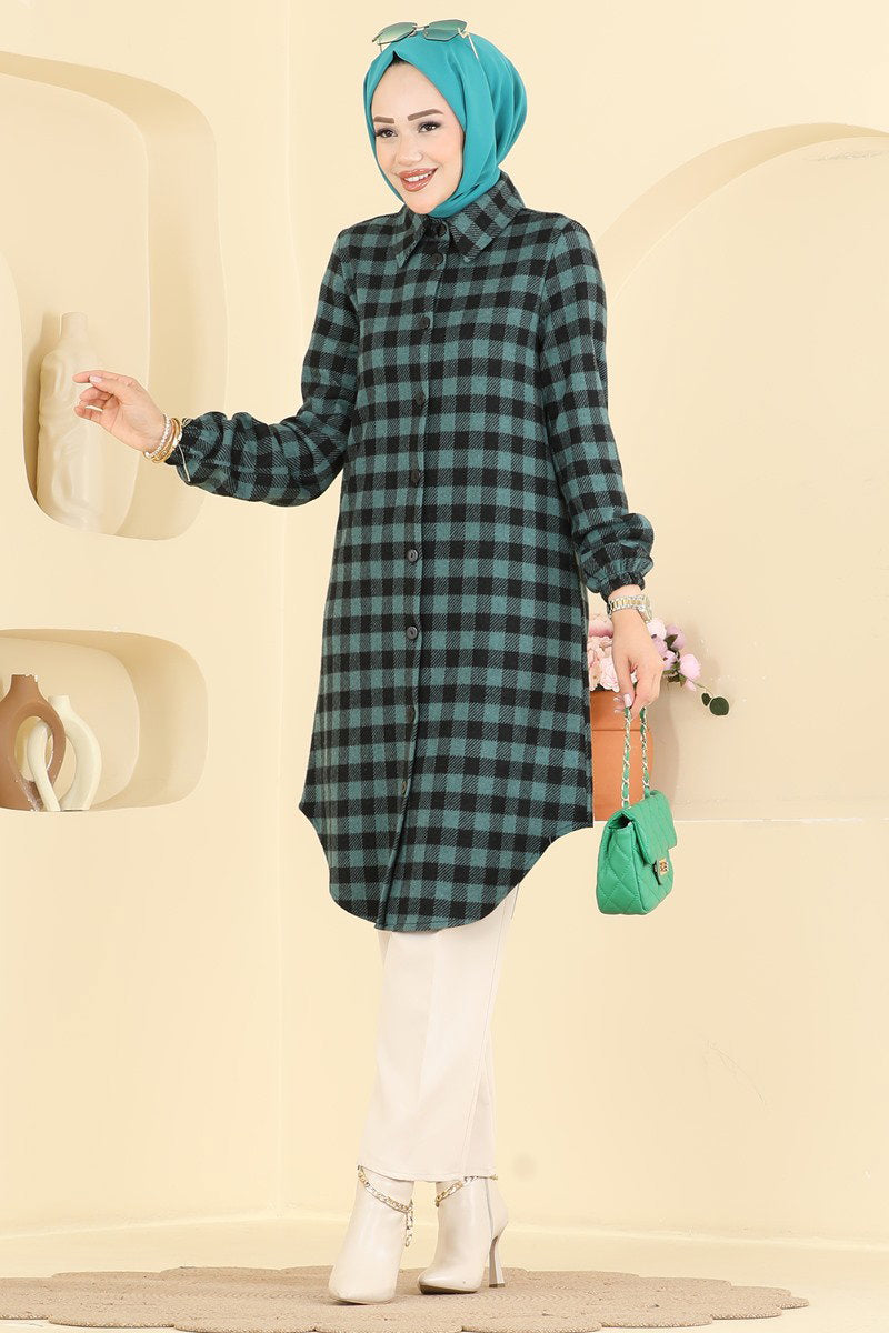 Plaid Button Tunic - Emerald