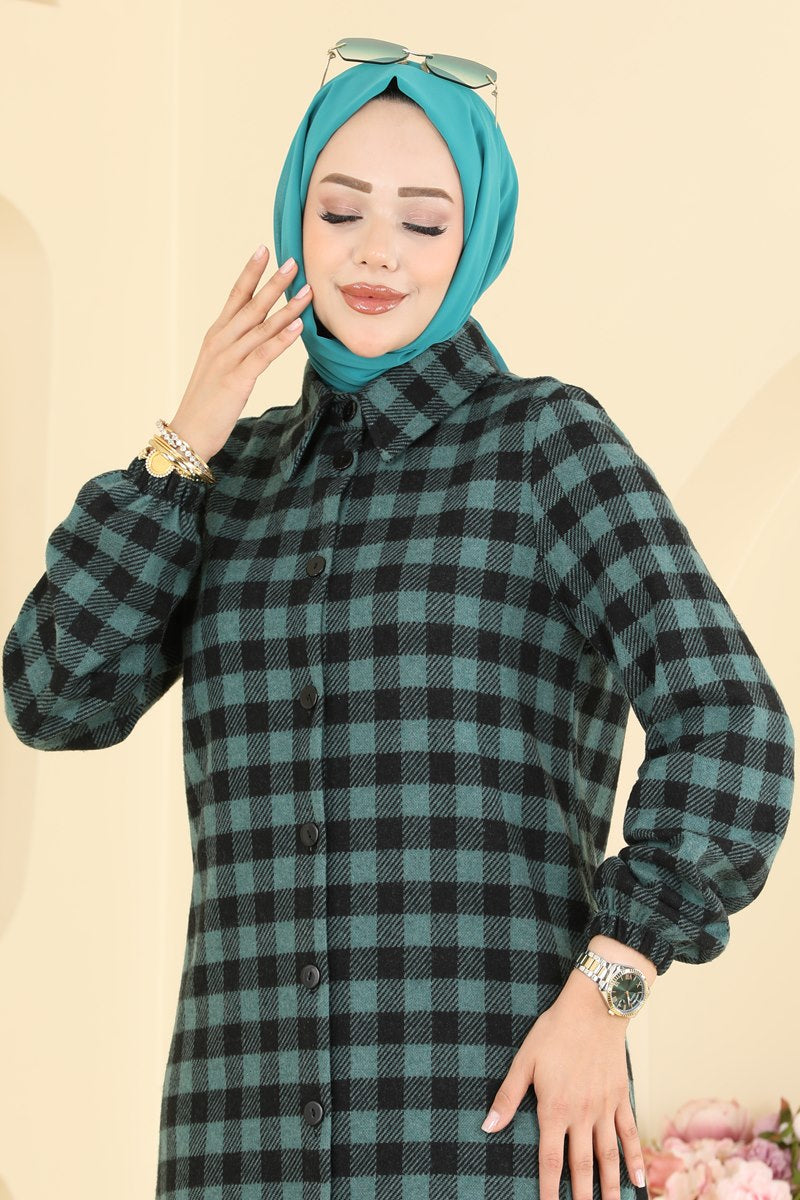 Plaid Button Tunic - Emerald
