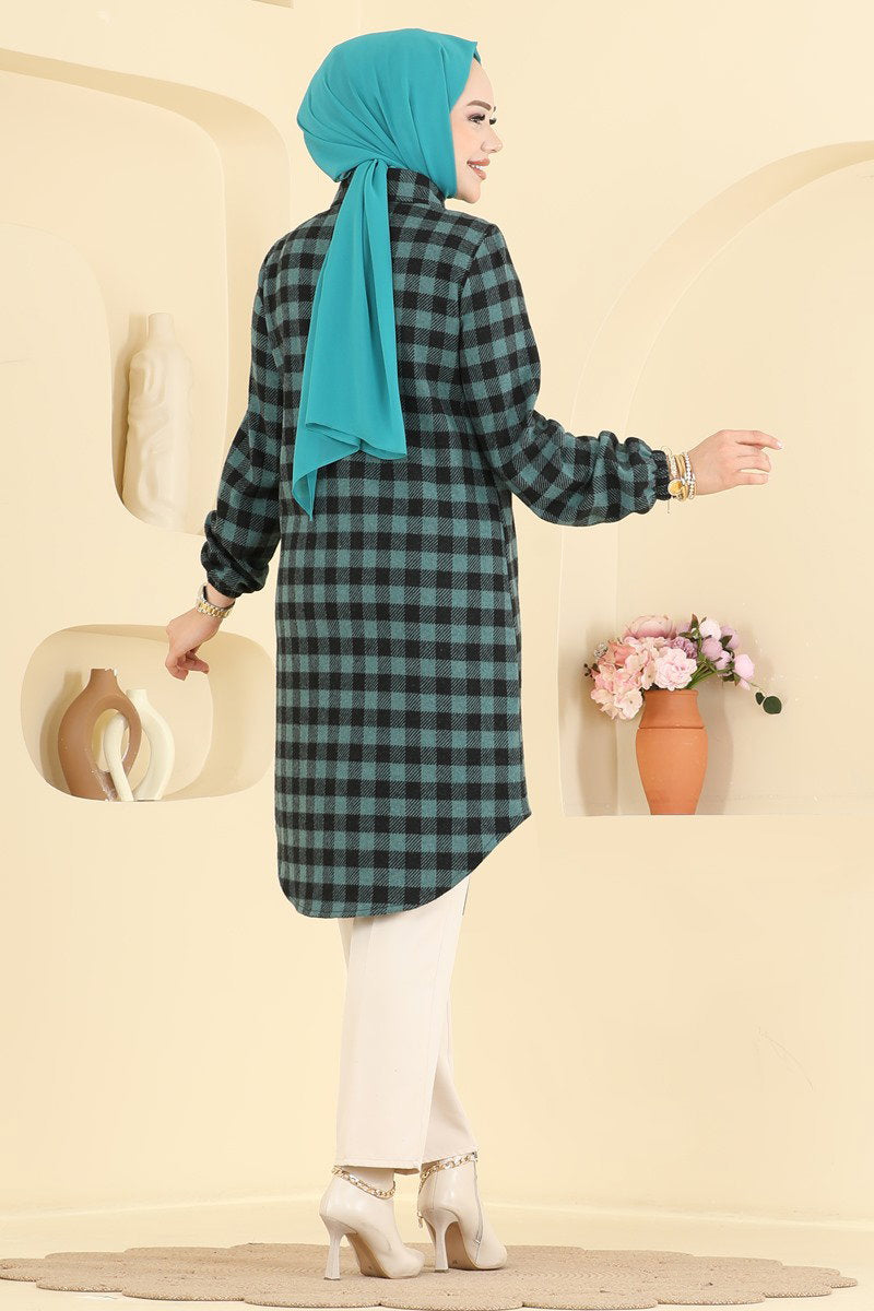 Plaid Button Tunic - Emerald