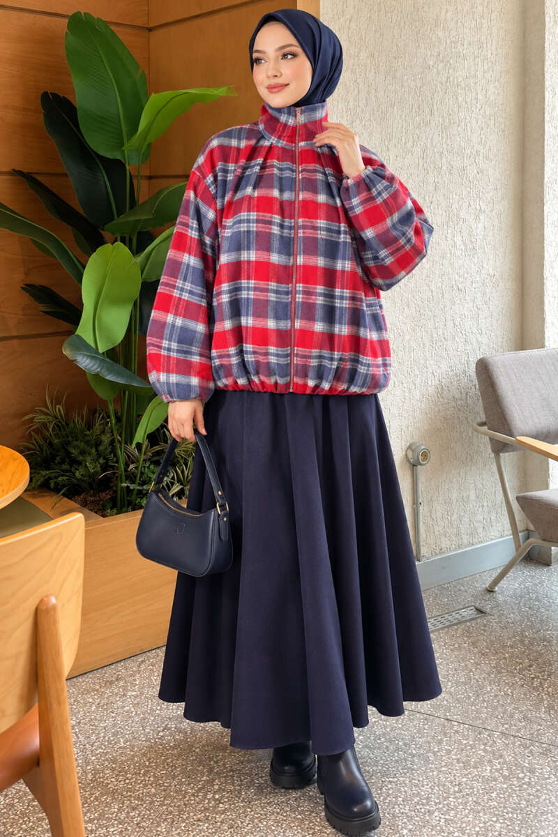 Plaid Zip-Up Jacket - Red