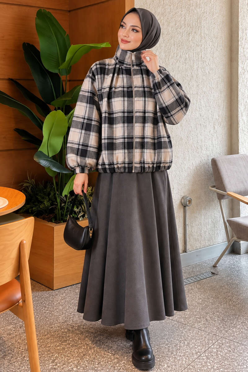 Plaid Zip-Up Jacket - Black