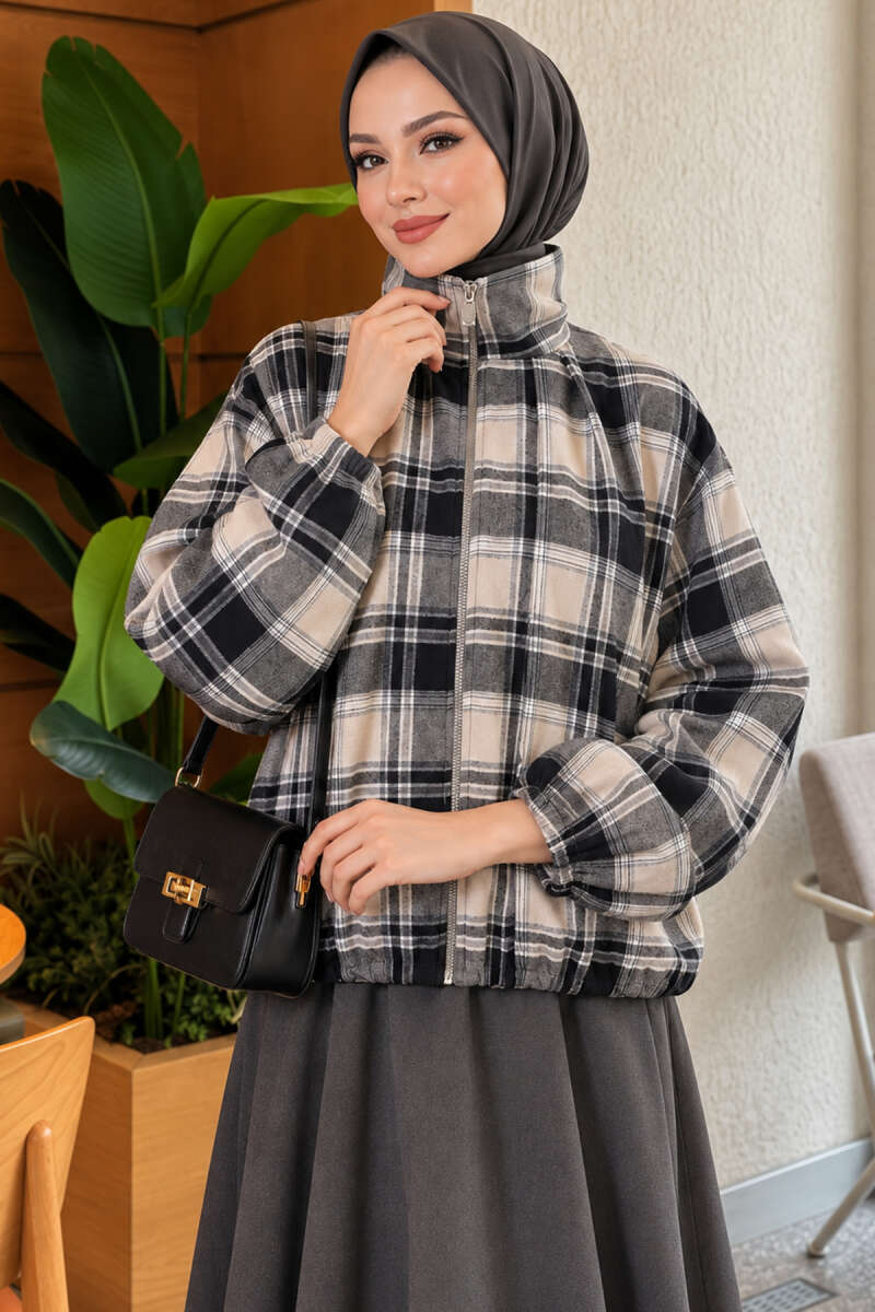Plaid Zip-Up Jacket - Black