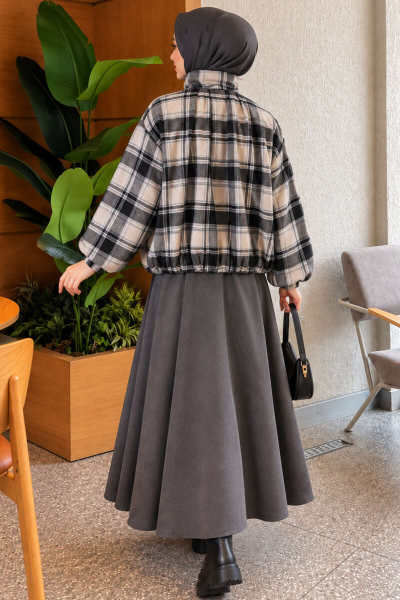 Plaid Zip-Up Jacket - Black