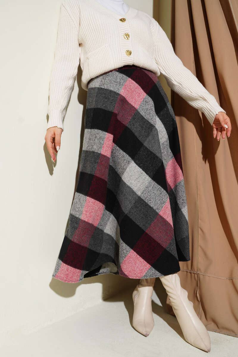 Plaid Felt Zip Skirt - Charcoal