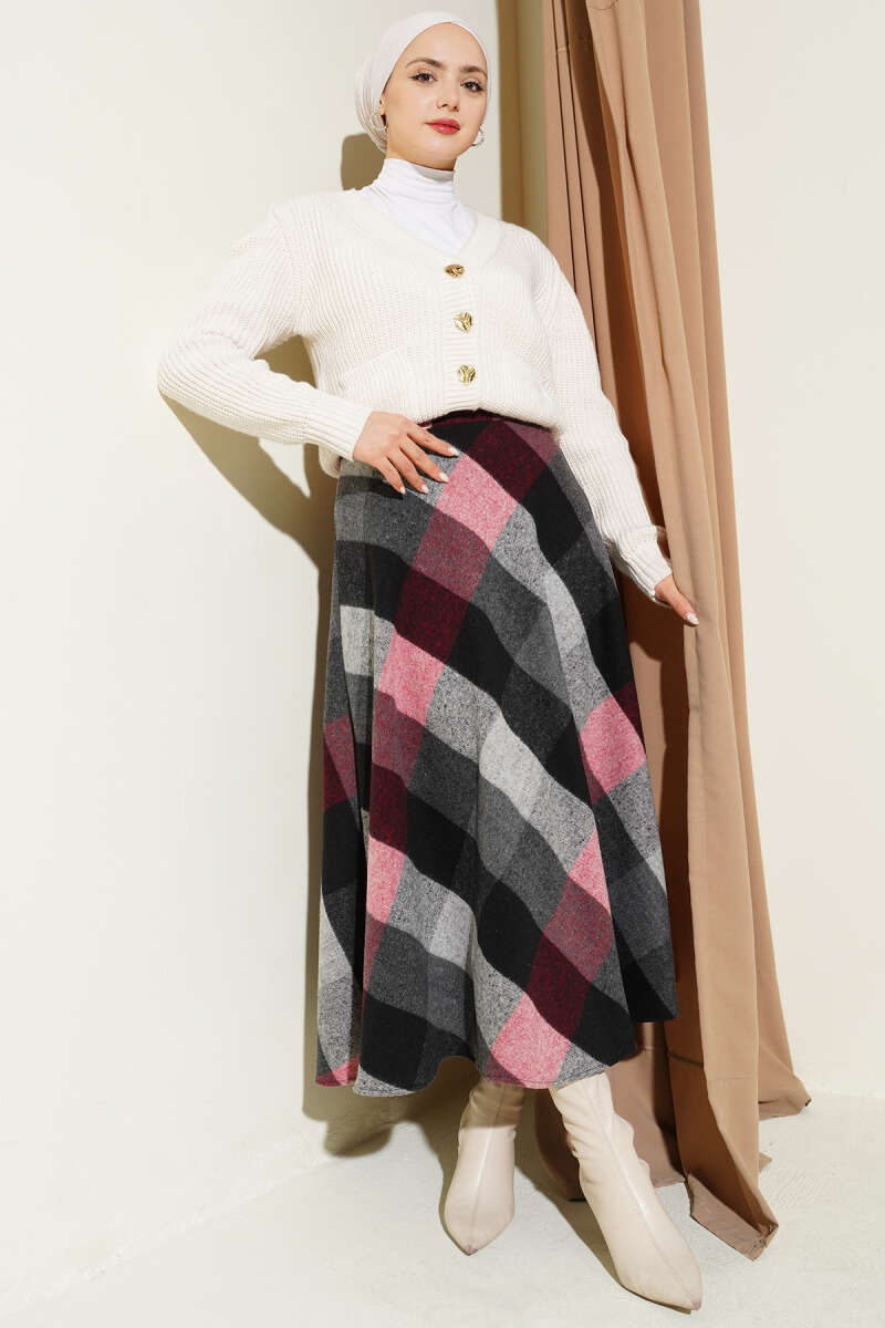 Plaid Felt Zip Skirt - Charcoal