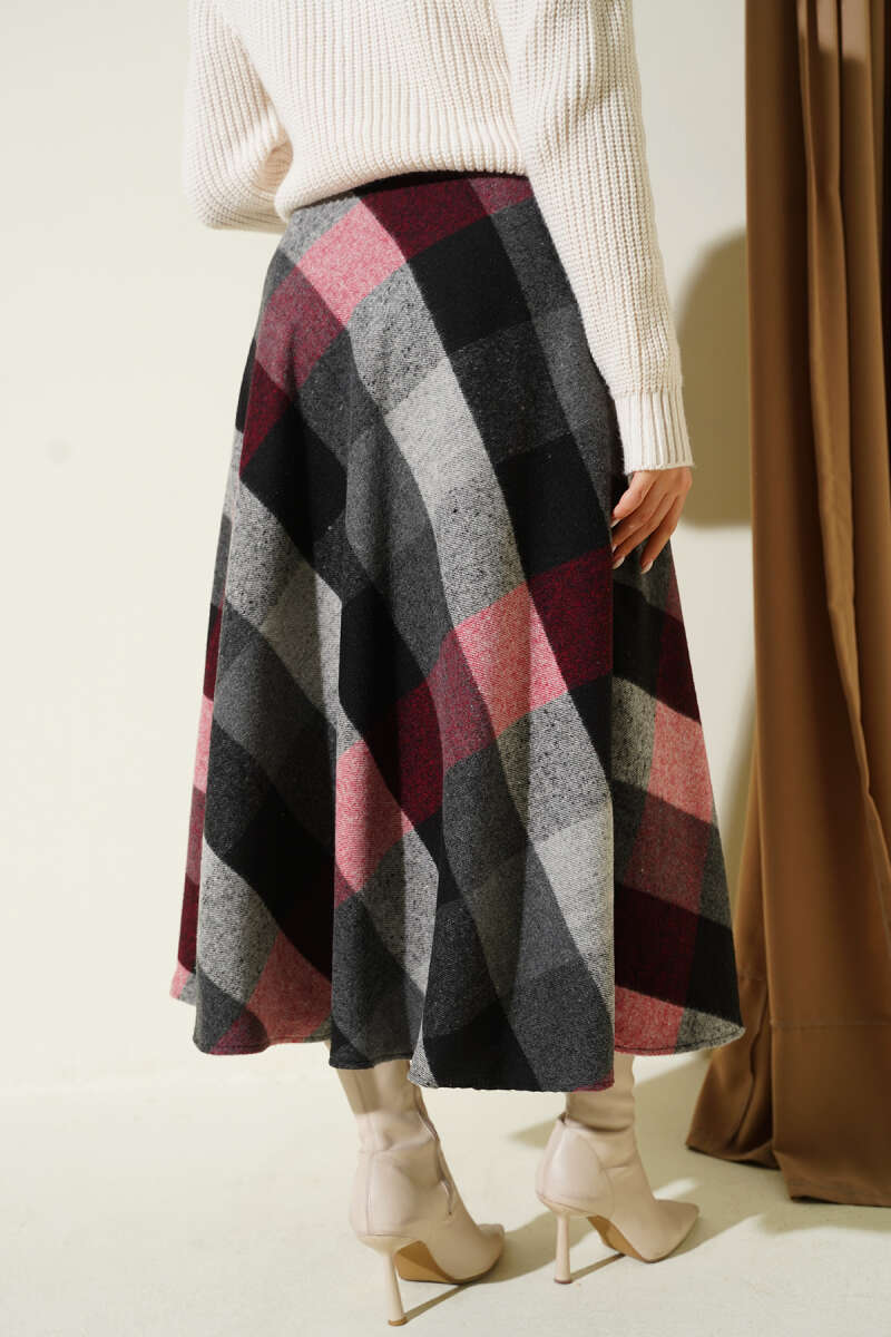 Plaid Felt Zip Skirt - Charcoal