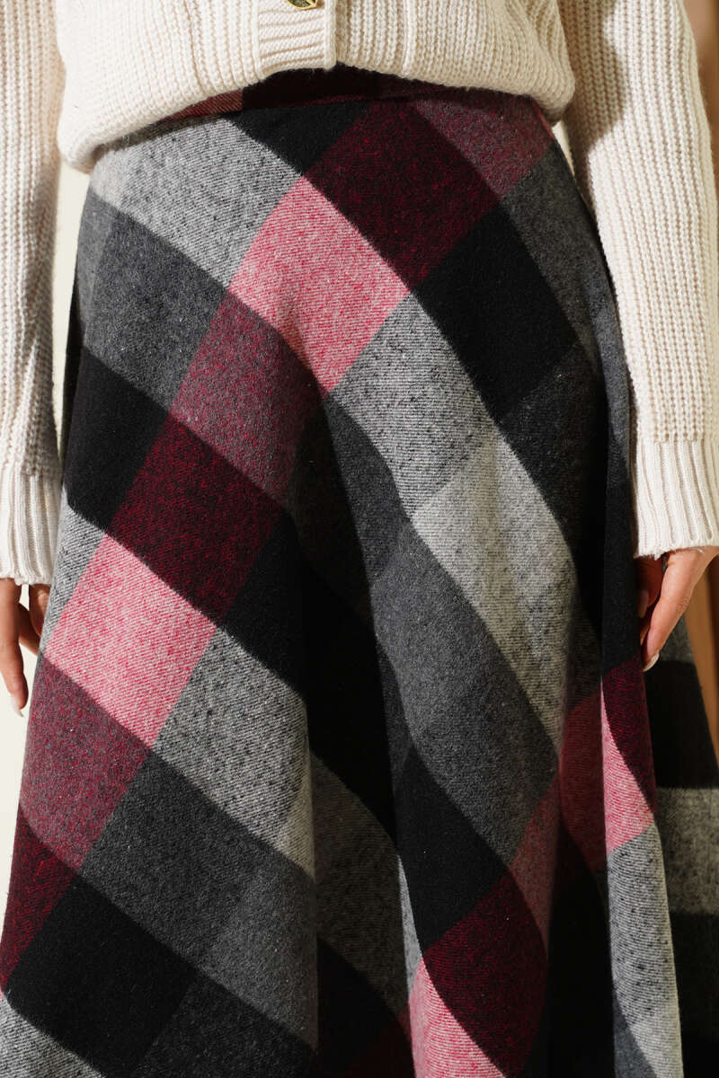 Plaid Felt Zip Skirt - Charcoal