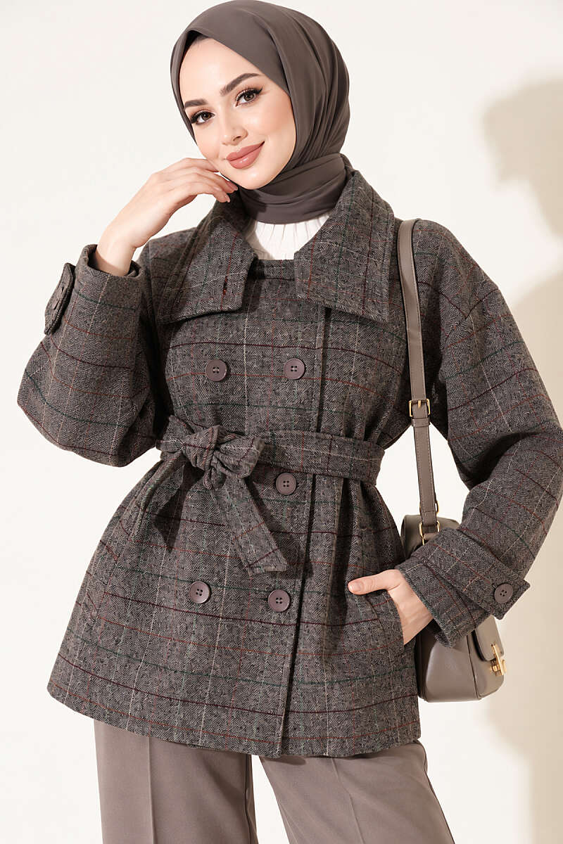 Short Plaid Felt Coat - Smoke Grey