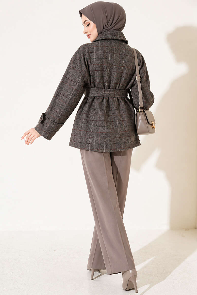 Short Plaid Felt Coat - Smoke Grey