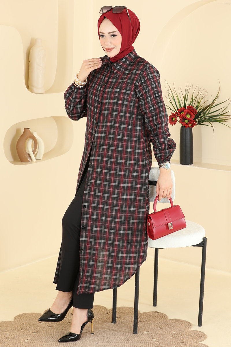 Long Plaid Tunic - Red