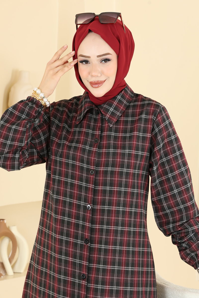 Long Plaid Tunic - Red