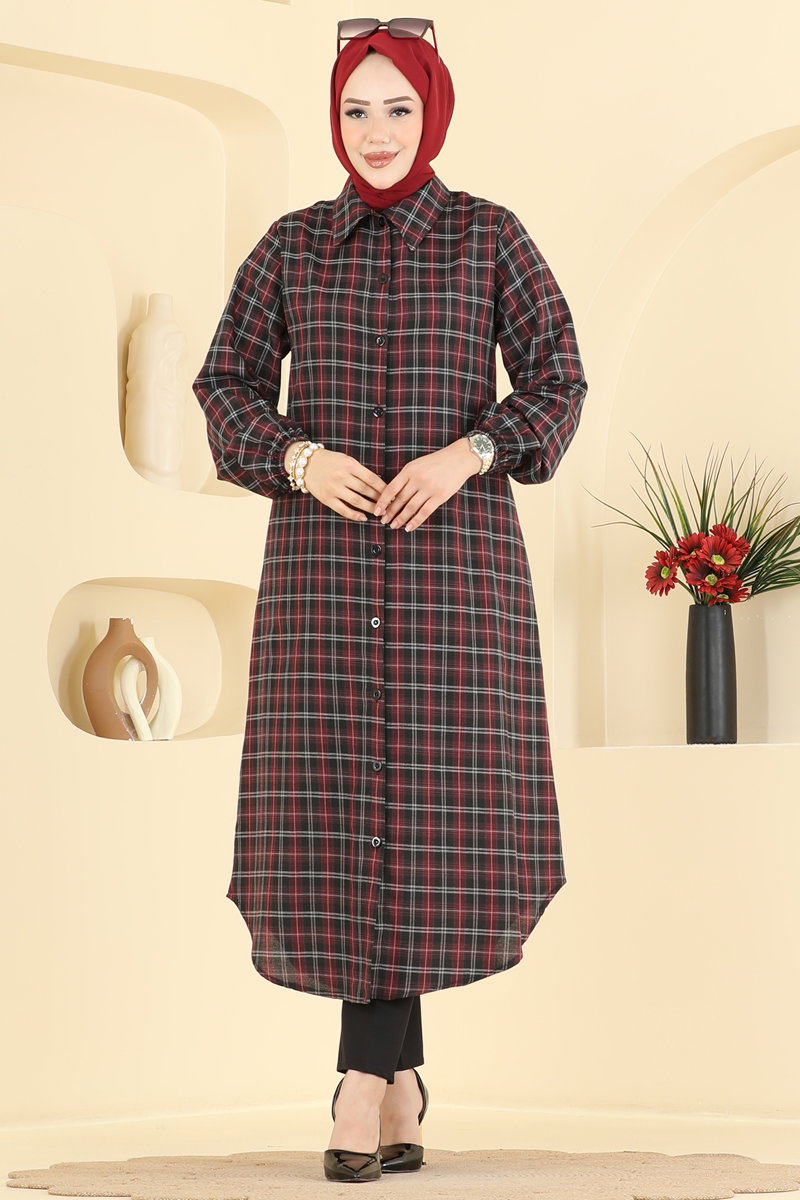 Long Plaid Tunic - Red