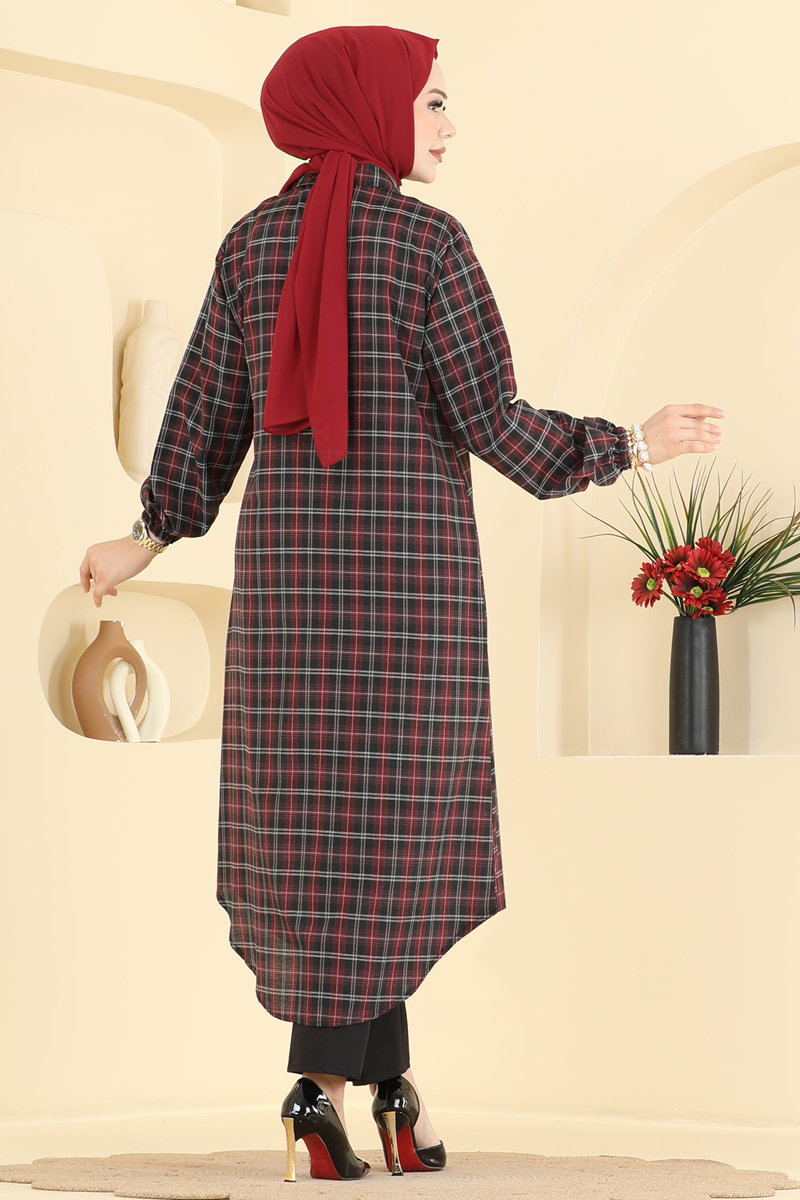 Long Plaid Tunic - Red