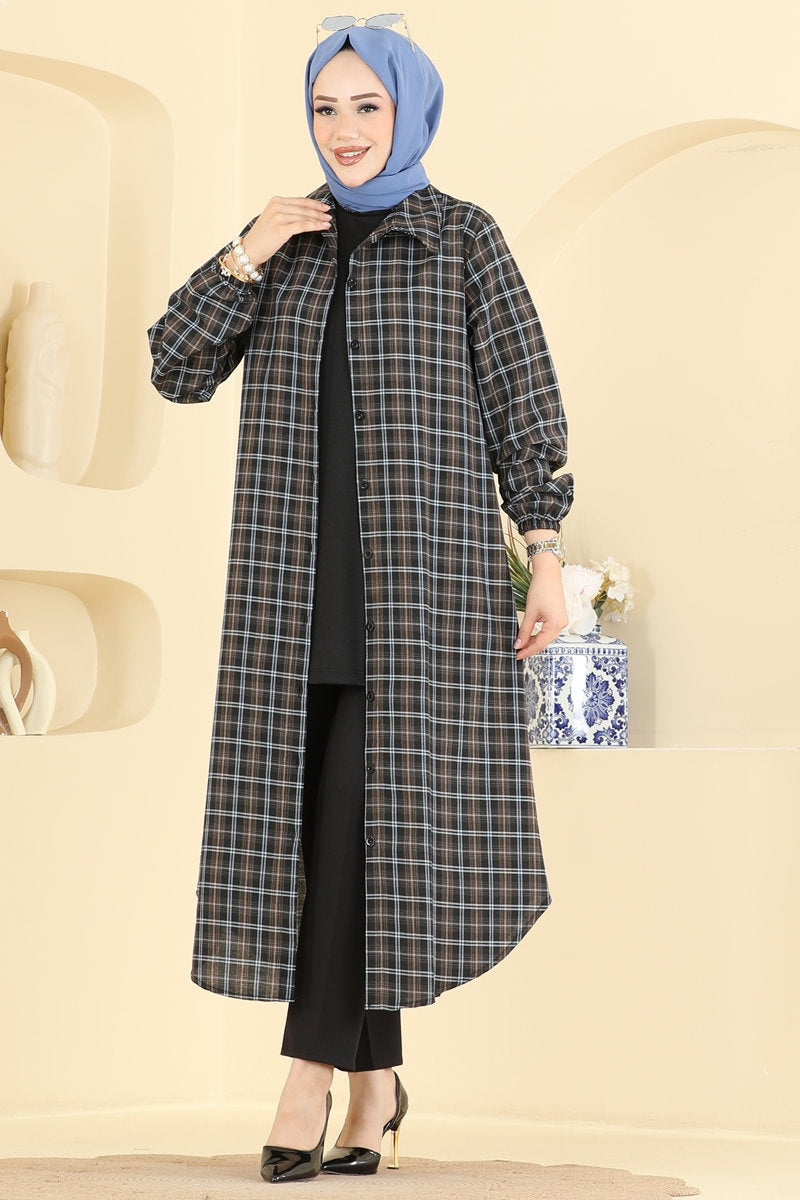 Long Plaid Tunic - Blue