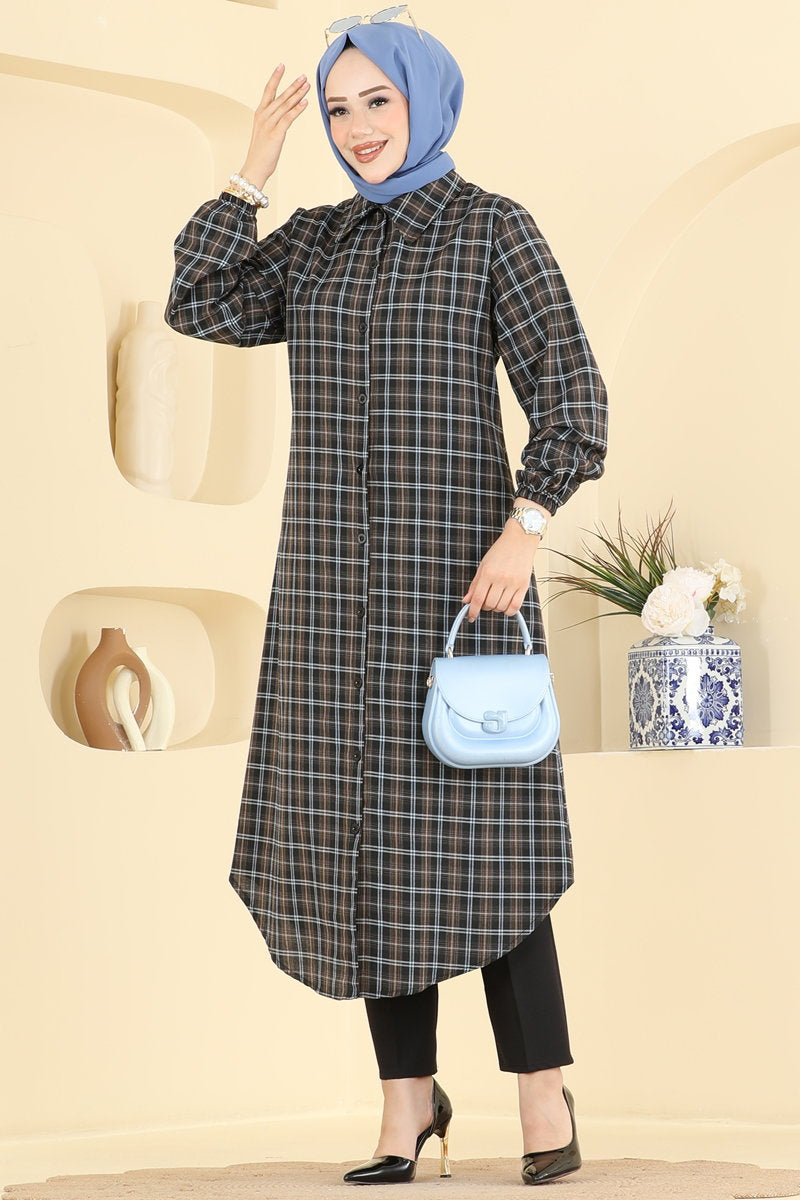 Long Plaid Tunic - Blue