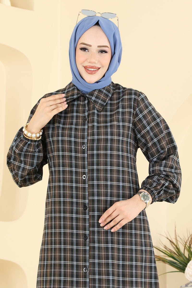 Long Plaid Tunic - Blue