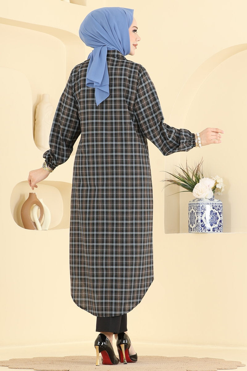 Long Plaid Tunic - Blue