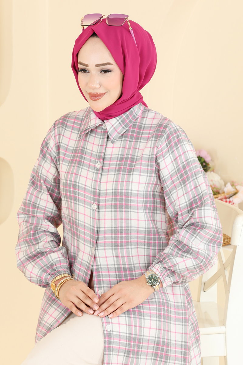 Long Check Tunic - Pink