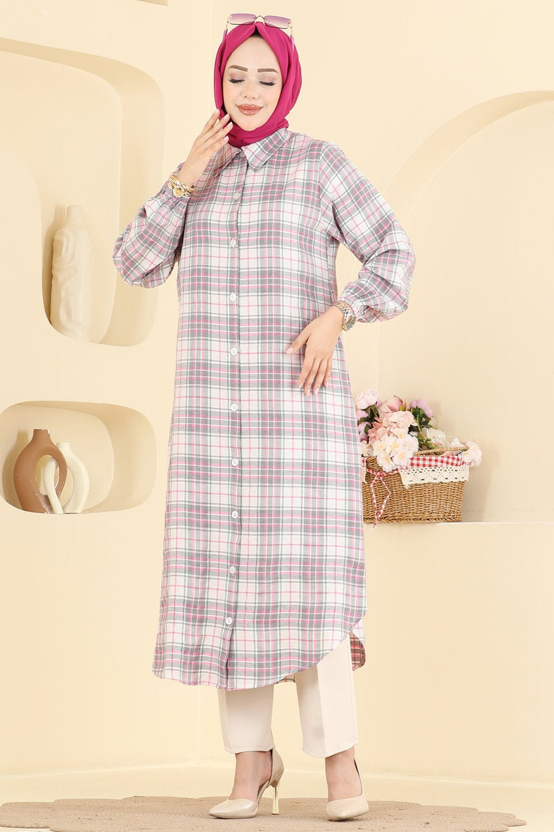 Long Check Tunic - Pink