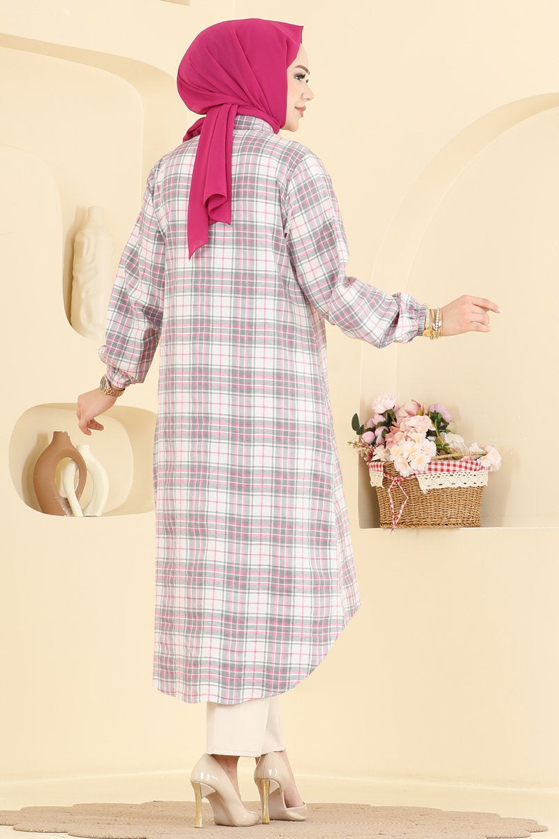 Long Check Tunic - Pink