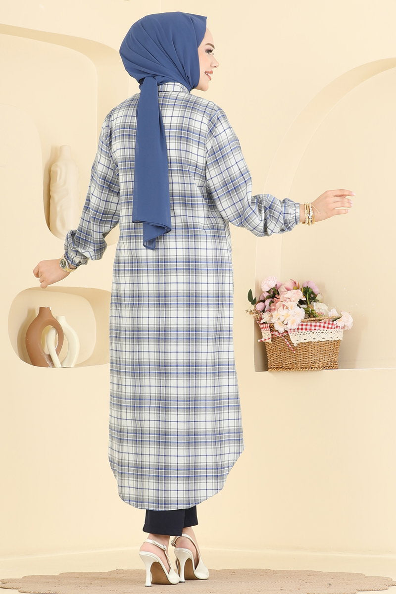 Long Check Tunic - Saxe Blue