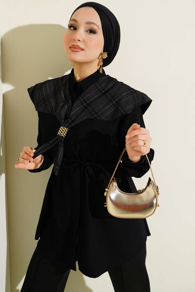 Plaid Shirt with Scout Collar - Black