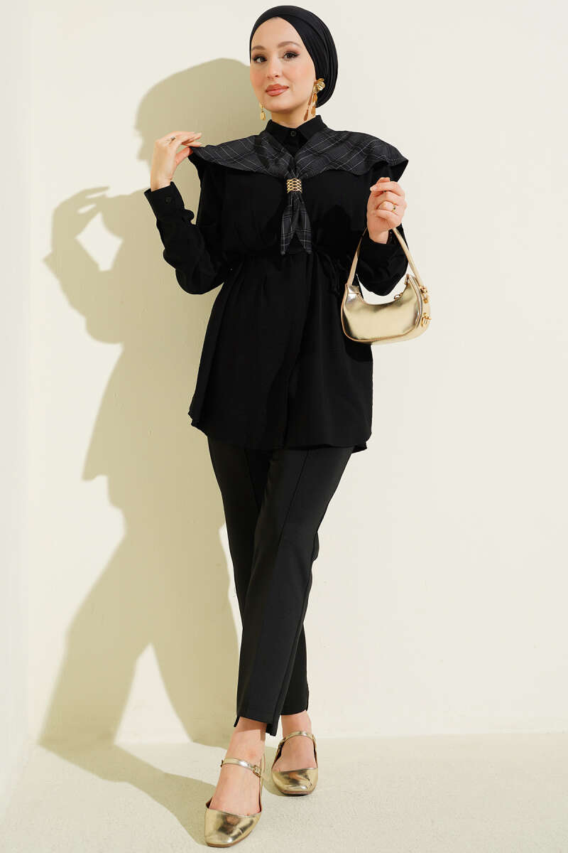 Plaid Shirt with Scout Collar - Black