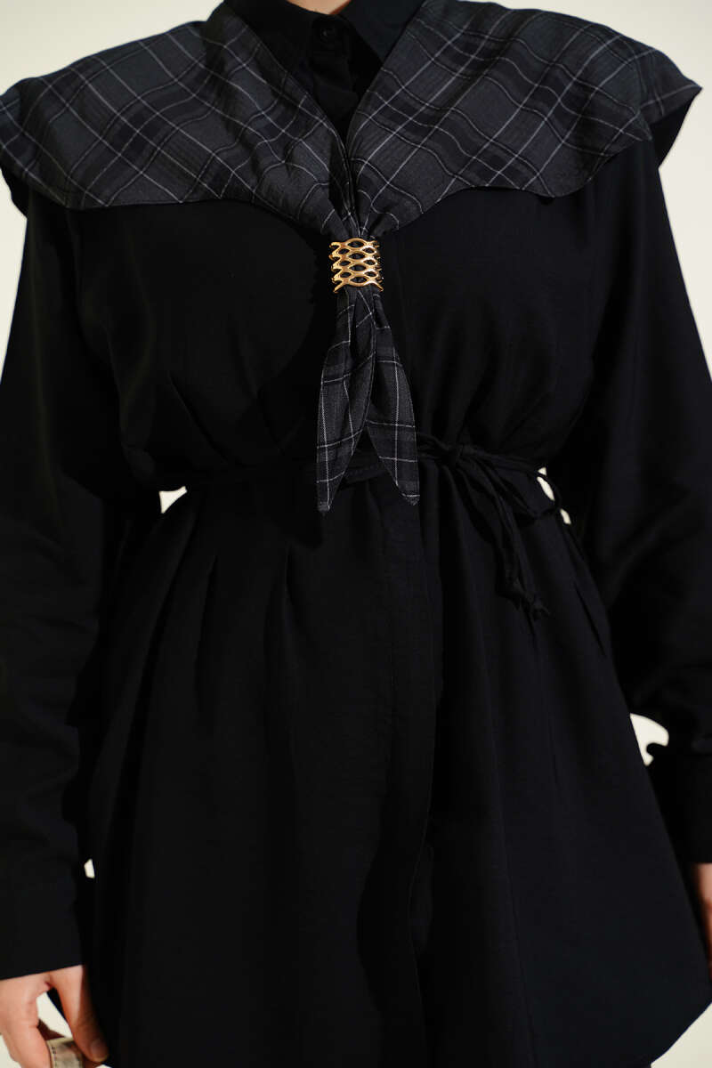 Plaid Shirt with Scout Collar - Black