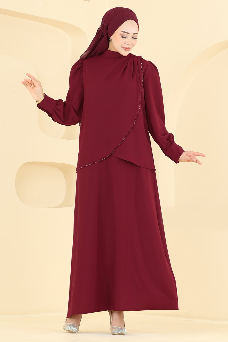 Dress-Look Crepe Set - Burgundy