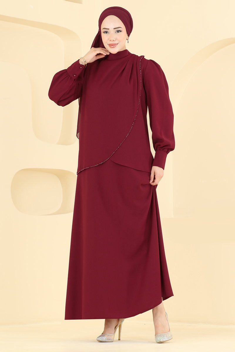 Dress-Look Crepe Set - Burgundy