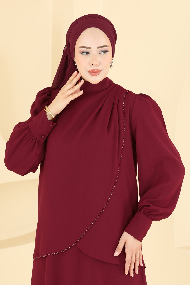 Dress-Look Crepe Set - Burgundy