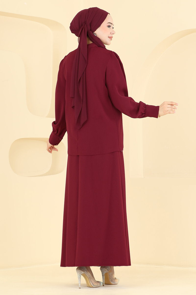 Dress-Look Crepe Set - Burgundy
