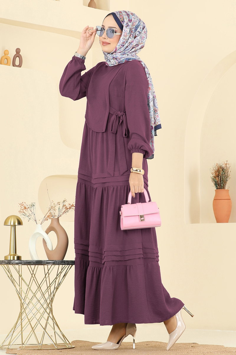 Aerobin Dress with Tiered Skirt - Dark Dusty Rose
