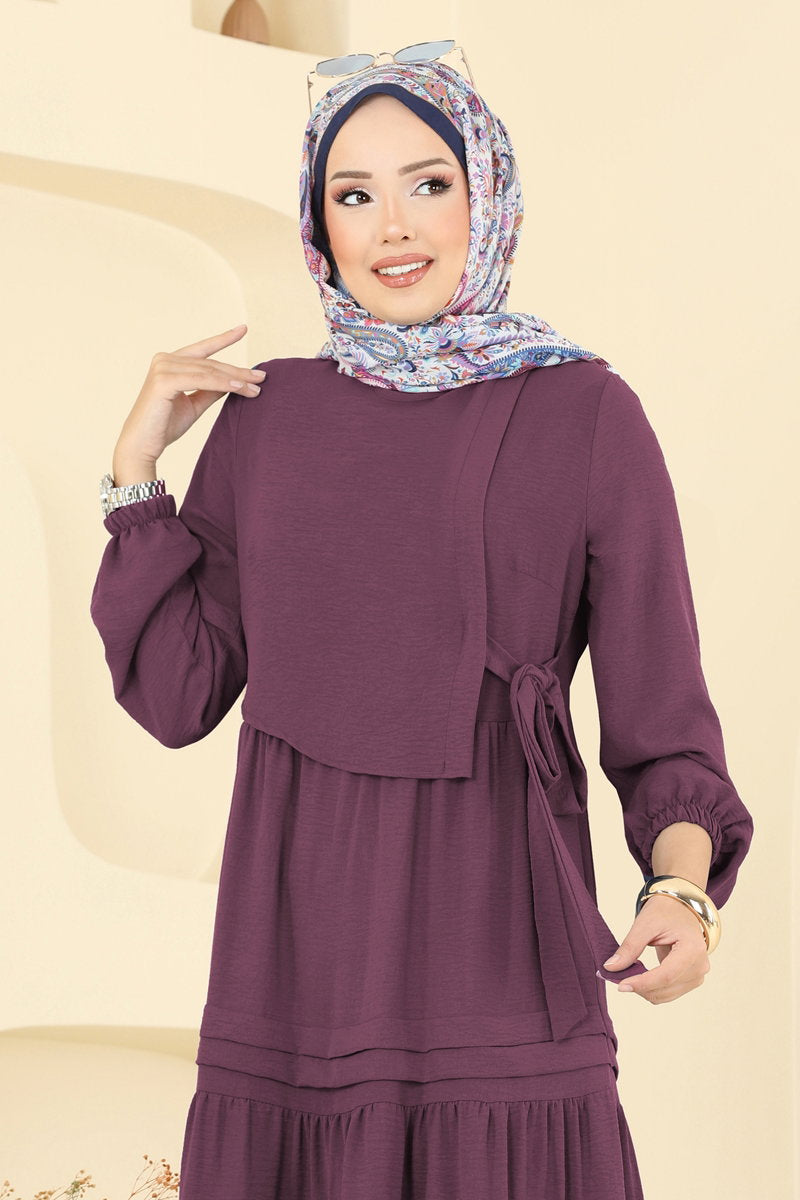 Aerobin Dress with Tiered Skirt - Dark Dusty Rose