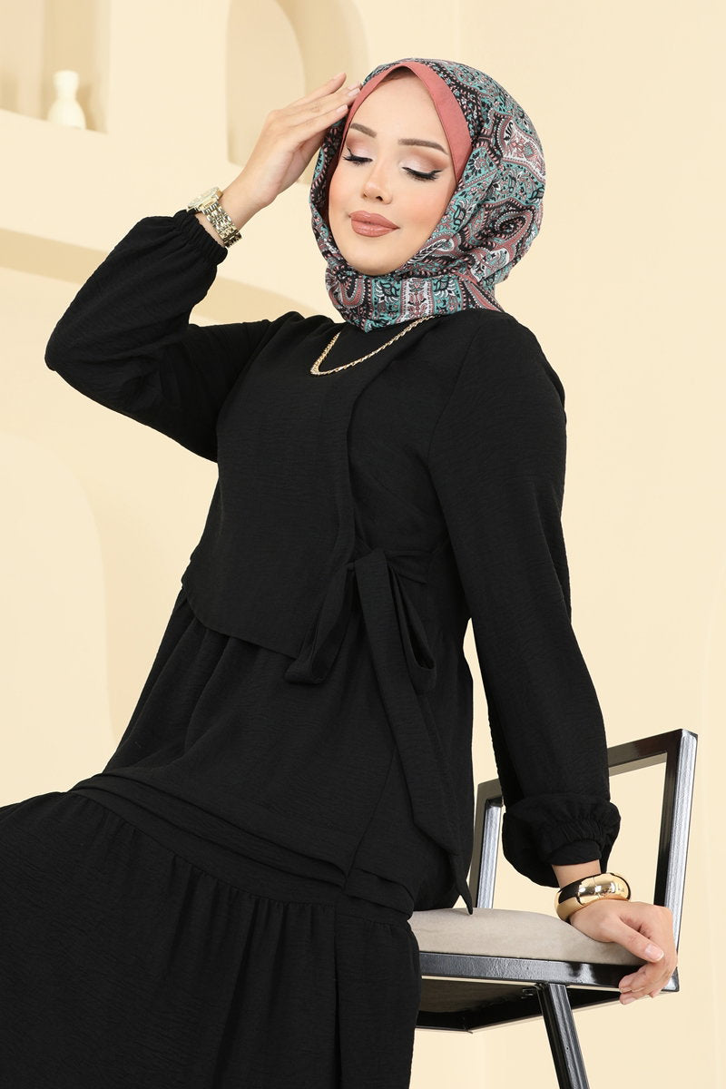 Aerobin Dress with Tiered Skirt - Black