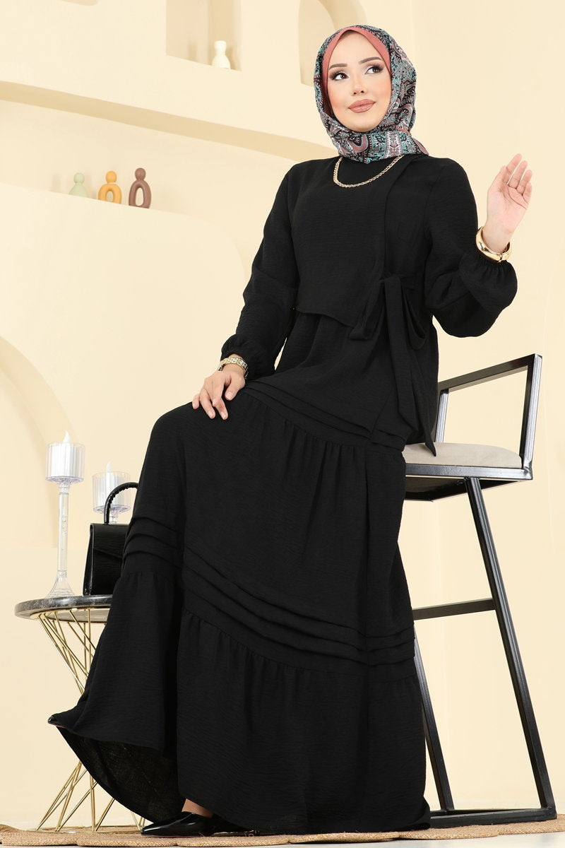 Aerobin Dress with Tiered Skirt - Black