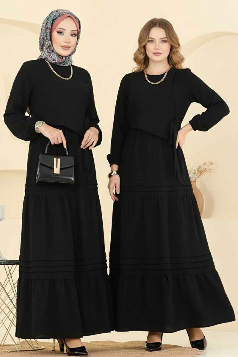 Aerobin Dress with Tiered Skirt - Black