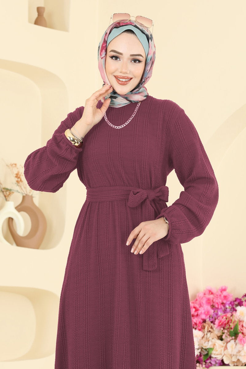 Tiered Crinkle Modest Dress - Dark Dusty Rose
