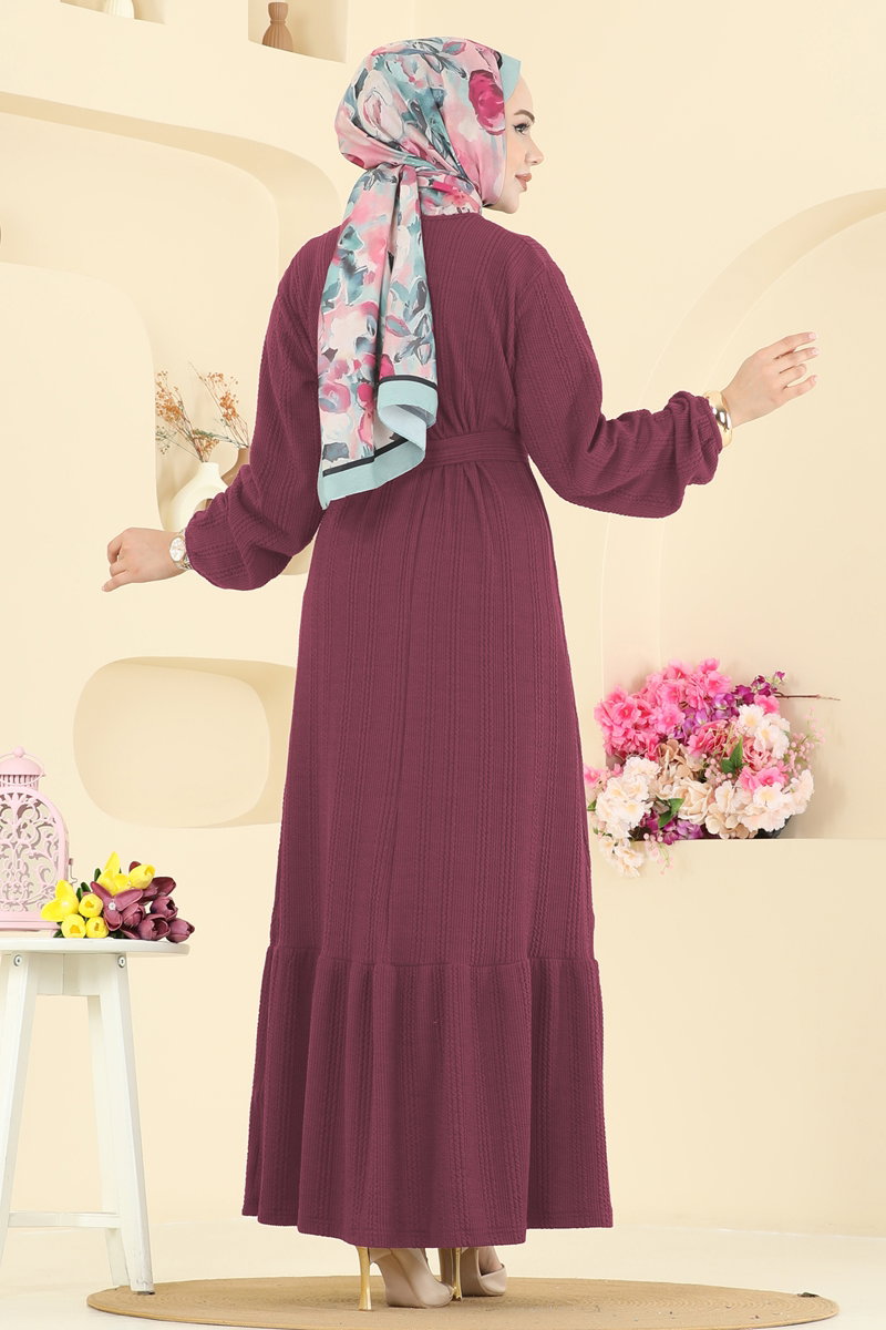 Tiered Crinkle Modest Dress - Dark Dusty Rose