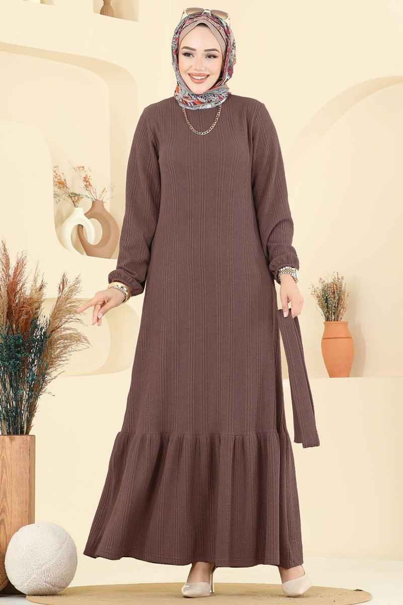 Tiered Crinkle Modest Dress - Dark Mink