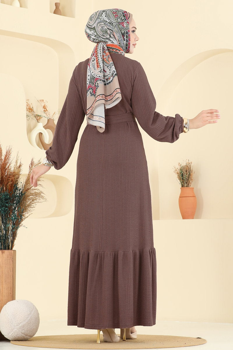 Tiered Crinkle Modest Dress - Dark Mink